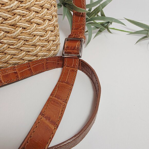 Brighton Woven Straw & Brown Leather Crossbody Bag - Picture 2 of 13